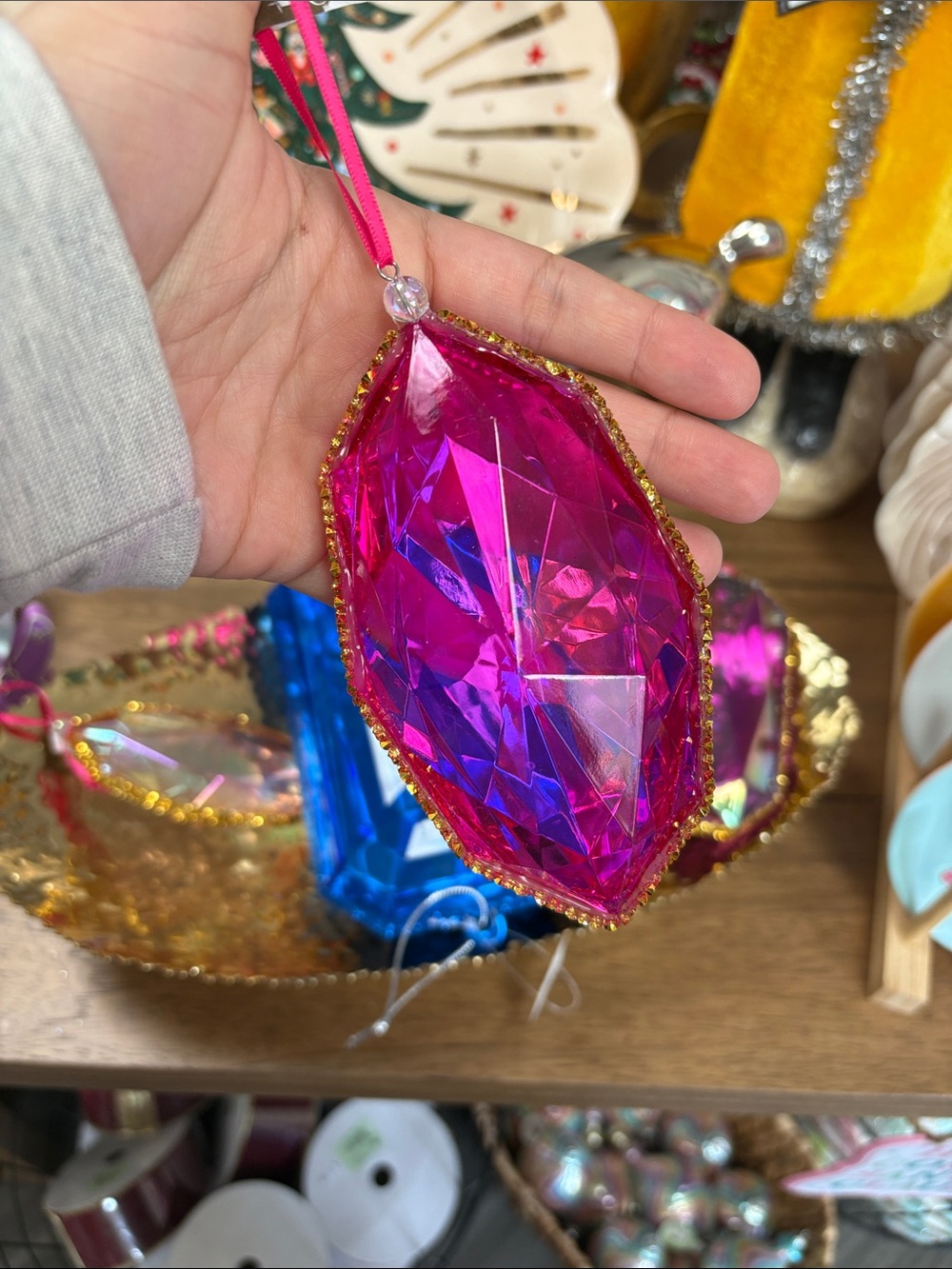 Fuchsia Faceted Jewel Ornament - Large Hanging Gem by Glitterville